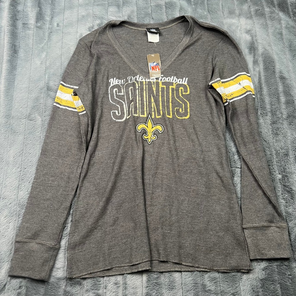 NFL Team Apparel New Orleans Saints Womens 2XL Gray Waffle Knit Thermal Shirt